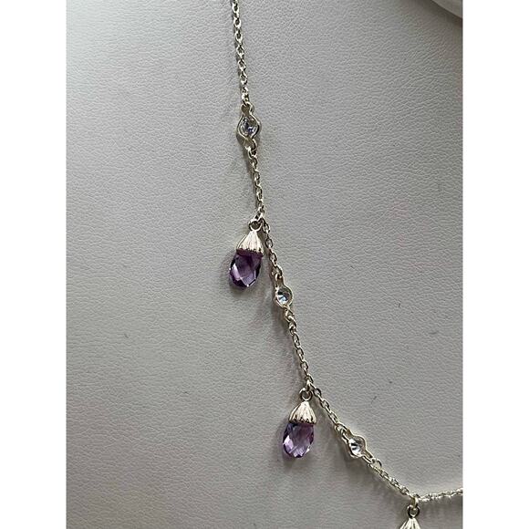 Signed L J Sterling Silver Amethyst Briolette Drop Necklace February Birthstone - Picture 12 of 13